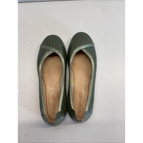 Vionic Orthaheel Caroll Ballet Flats Size US 7 Croco Olive Patent Office Casual - Picture 9 of 12